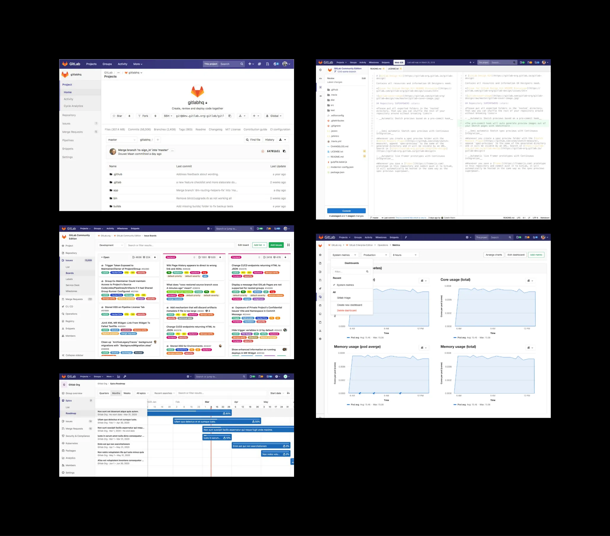 GitLab product UI — Plan, Create, and Manage stages