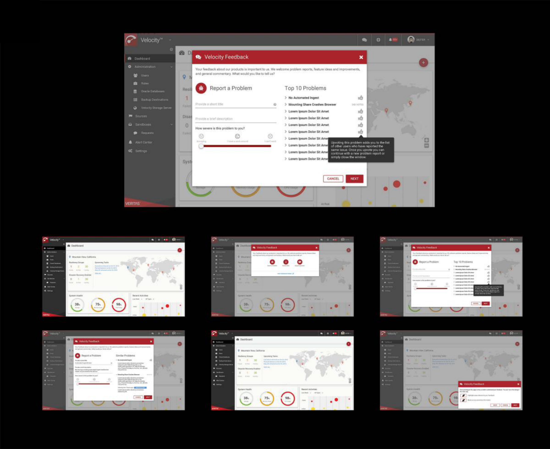 Velocity feedback modal UX flow and design iterations