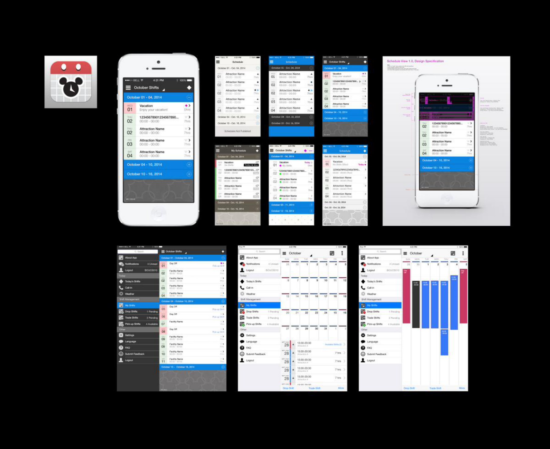 Cast Scheduling iOS app — design iterations and spec